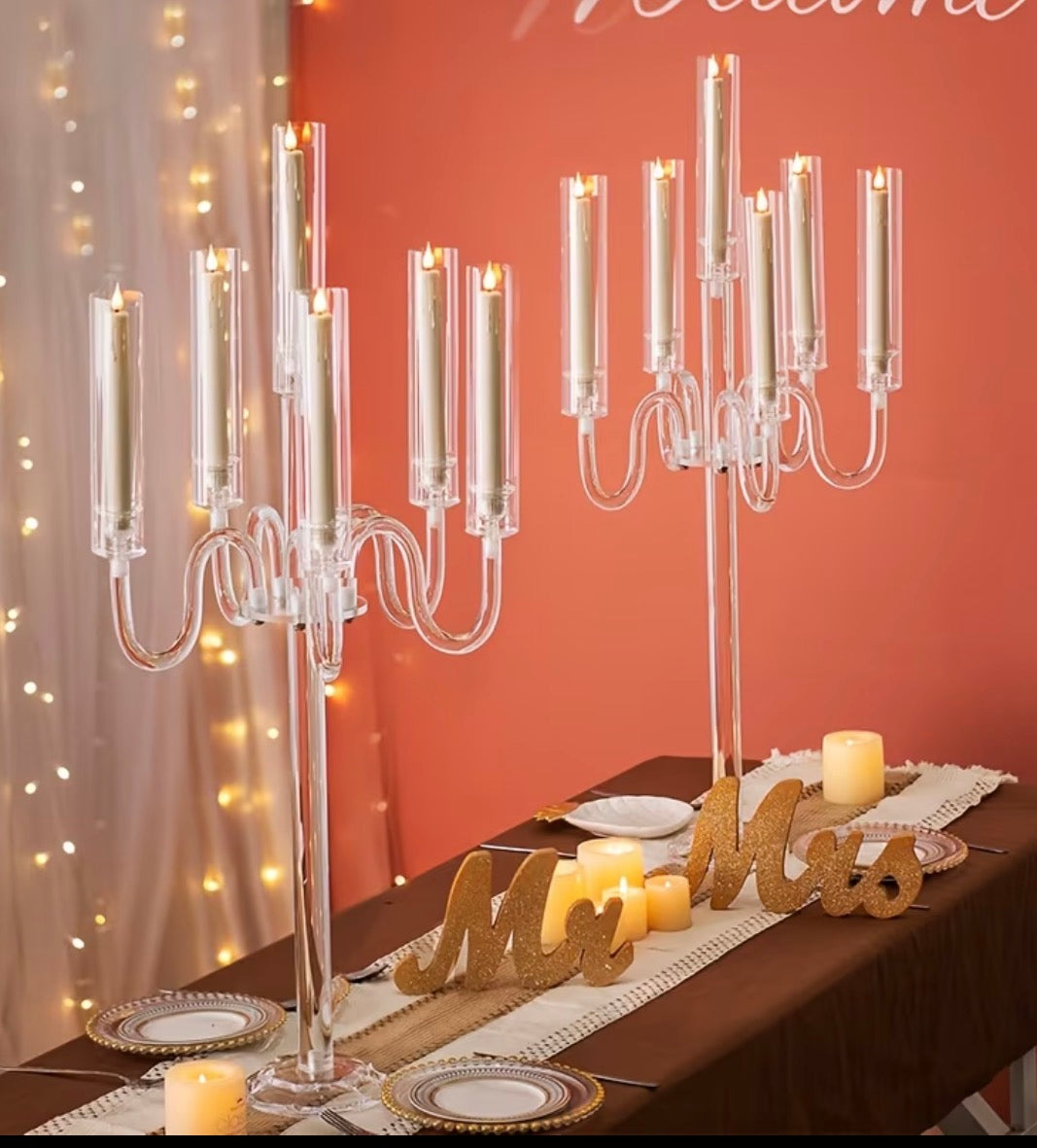 Clear acrylic candelabra
