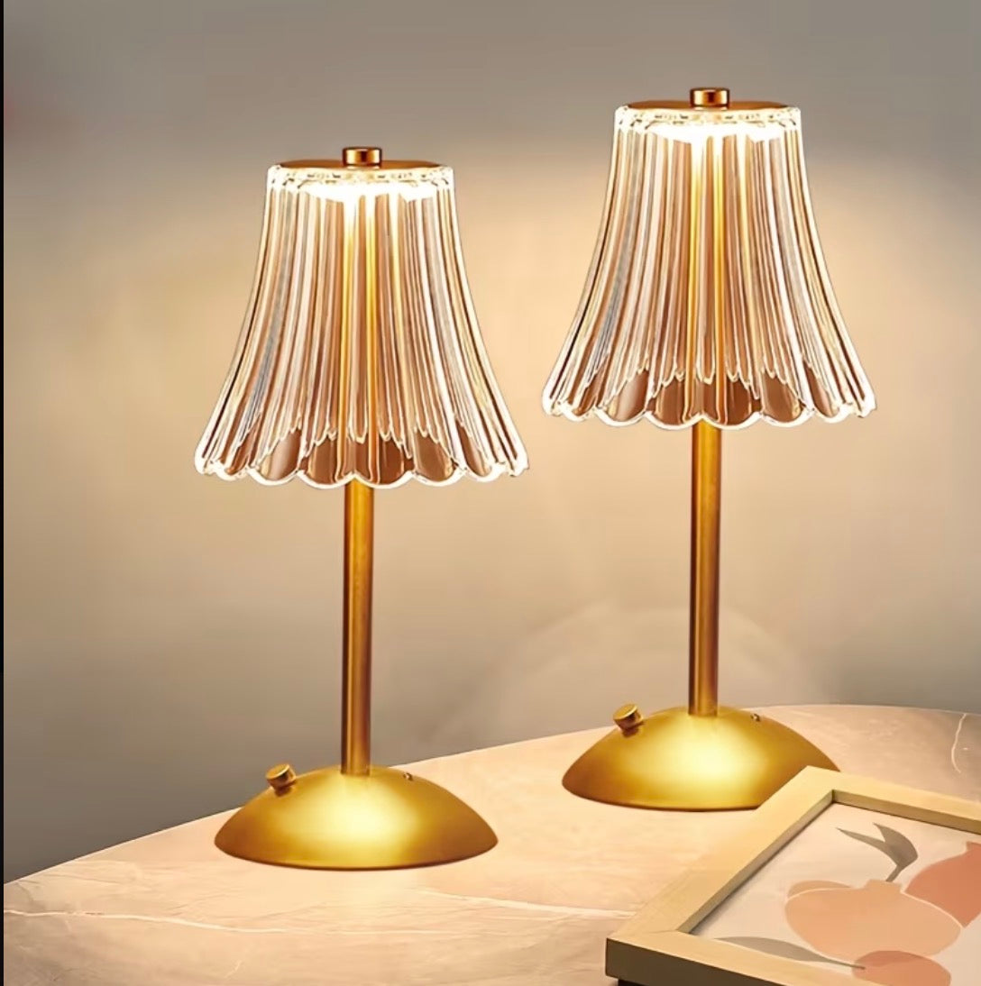 Clear acrylic LED touch lamp w/gold base
