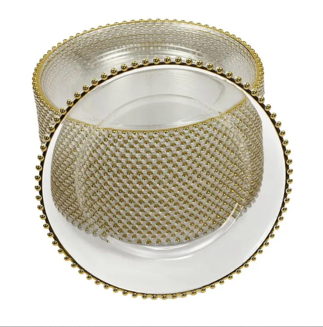 Gold Beaded Acrylic Charger Plate